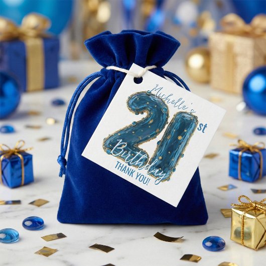 Elegant Royal Blue Gold Gemstone 21st Birthday Bedankjes Labels
