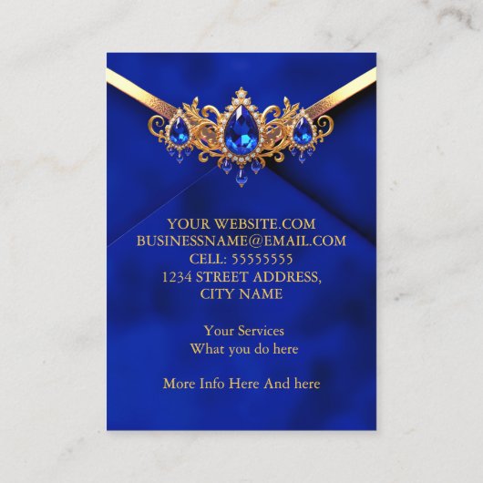 Elegant Royal Blue Gold Jewel Diamonds Gems Visitekaartje (Achterkant)