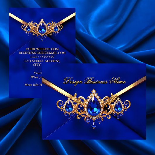 Elegant Royal Blue Gold Jewel Diamonds Gems Visitekaartje