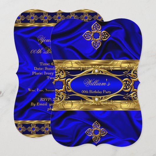 Elegant Royal Blue Gold Pareltjes Silk Birthday Pa Kaart (Voorkant / Achterkant)