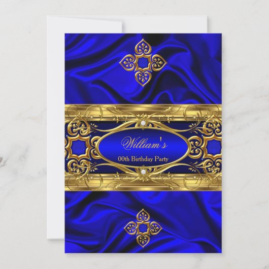 Elegant Royal Blue Gold Pareltjes Silk Birthday Pa Kaart (Voorkant)