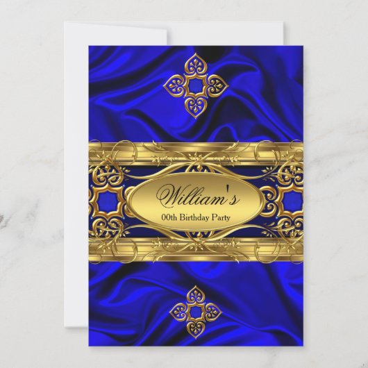 Elegant Royal Blue Gold Pareltjes Silk Birthday Pa Kaart (Voorkant)