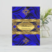 Elegant Royal Blue Gold Pareltjes Silk Birthday Pa Kaart (Staand voorkant)