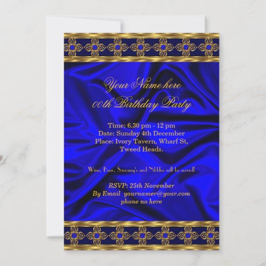 Elegant Royal Blue Gold Pareltjes Silk Birthday Pa Kaart (Achterkant)