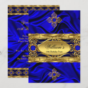 Elegant Royal Blue Gold Pareltjes Silk Birthday Pa Kaart