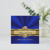 Elegant Royal Blue Gold Pearl Birthday Party Kaart (Staand voorkant)