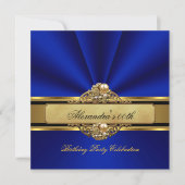 Elegant Royal Blue Gold Pearl Birthday Party Kaart (Voorkant)