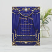 Elegant Royal Blue Gold Pearl Drapes Kaart (Staand voorkant)