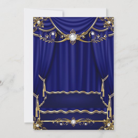 Elegant Royal Blue Gold Pearl Drapes Kaart (Achterkant)