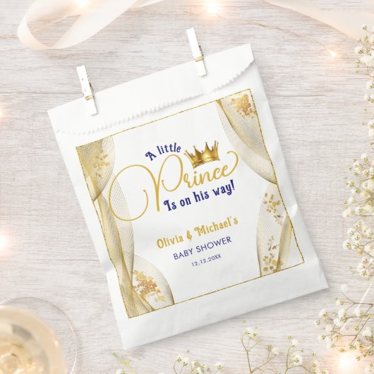 Elegant Royal Blue Gold Prince Baby shower Bedankzakje (Geknipt)