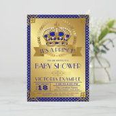 Elegant Royal Blue Gold Prince Baby shower Kaart (Staand voorkant)