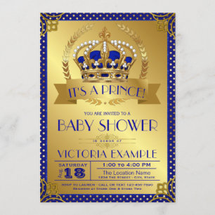 Elegant Royal Blue Gold Prince Baby shower Kaart