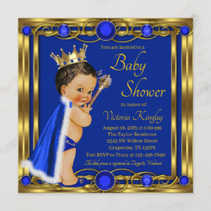 Elegant Royal Blue Gold Prince Jewel Baby shower Kaart
