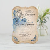 Elegant Royal Blue Gold Prinses Quince Verjaardag Kaart (Staand voorkant)