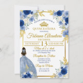 Elegant Royal Blue & Gold Rose Quinceañera  Kaart (Voorkant)