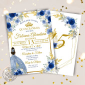 Elegant Royal Blue & Gold Rose Quinceañera  Kaart