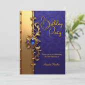 Elegant Royal Blue Gold  verjaardagsfeest Kaart (Staand voorkant)