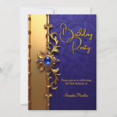 Elegant Royal Blue Gold verjaardagsfeest Kaart (Voorkant)