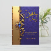 Elegant Royal Blue Gold verjaardagsfeest Kaart (Staand voorkant)