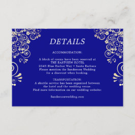 Elegant Royal Blue Gold Wedding Details Informatiekaartje
