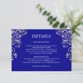Elegant Royal Blue Gold Wedding Details Informatiekaartje (Staand voorkant)