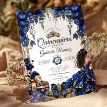 Elegant Royal Blue Golden Tiara Quinceañera