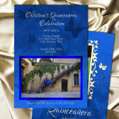 Elegant Royal Blue, gouden vlinders Quinceanera Folie Uitnodiging