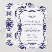 Elegant Royal Blue Grey Medallion Rehearsal Dinner Kaart (Voorkant / Achterkant)