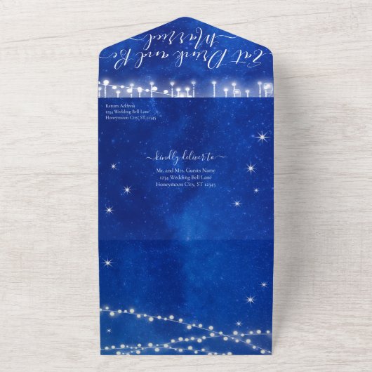 Elegant Royal Blue Heart Leaf Tree Weddenschap All In One Uitnodiging (Buitenkant)