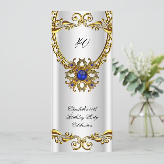 Elegant Royal Blue Jewel Gold Birthday Kaart (Staand voorkant)