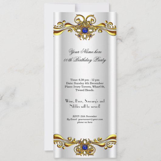 Elegant Royal Blue Jewel Gold Birthday Kaart (Achterkant)