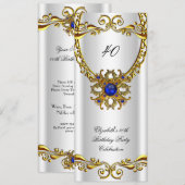 Elegant Royal Blue Jewel Gold Birthday Kaart (Voorkant / Achterkant)