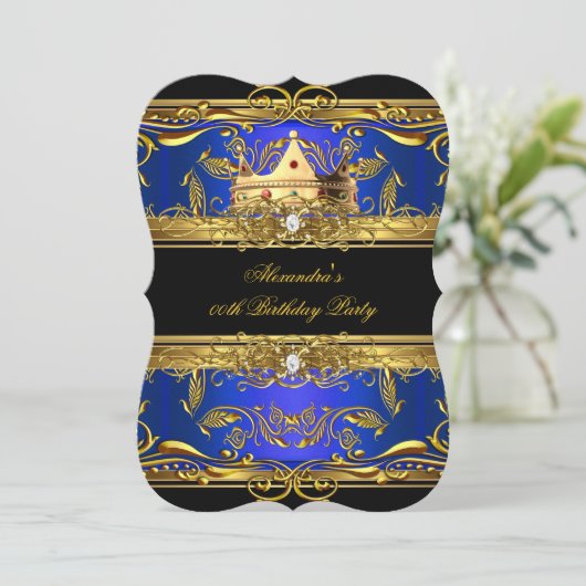 Elegant Royal Blue King Queen Birthday Party Kaart (Staand voorkant)