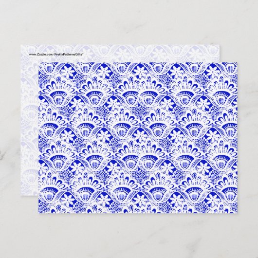 Elegant Royal Blue Lace Damask Pattern Briefkaart (Voorkant / Achterkant)