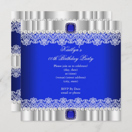 Elegant Royal Blue Loace Silk Birthday Party Kaart (Voorkant / Achterkant)