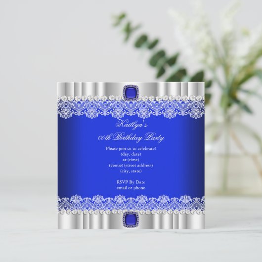 Elegant Royal Blue Loace Silk Birthday Party Kaart (Staand voorkant)