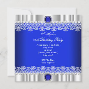 Elegant Royal Blue Loace Silk Birthday Party Kaart