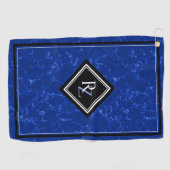 Elegant Royal Blue Marble Black Diamond Monogram Golfhanddoek (Horizontaal)