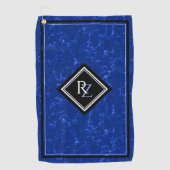 Elegant Royal Blue Marble Black Diamond Monogram Golfhanddoek (Voorkant)
