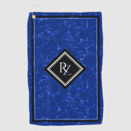 Elegant Royal Blue Marble Black Diamond Monogram Golfhanddoek