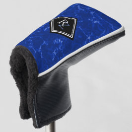 Elegant Royal Blue Marble Black Diamond Monogram Golfheadcover