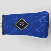 Elegant Royal Blue Marble Black Diamond Monogram Golfheadcover (Voorkant)
