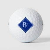 Elegant Royal Blue Marble Diamond Monogram Golfballen (Voorkant)