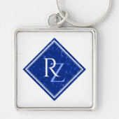 Elegant Royal Blue Marble Diamond Monogram Sleutelhanger (Voorkant)