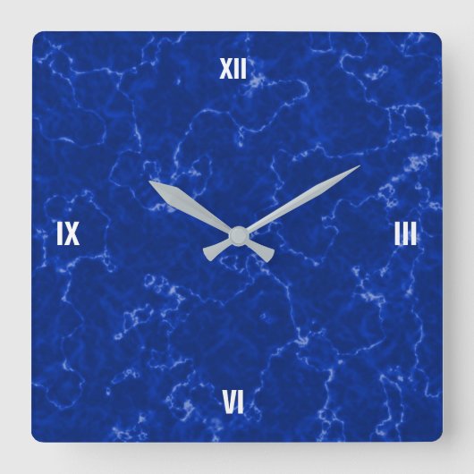 Elegant Royal Blue Marble met White Veins Vierkante Klok (Voorkant)