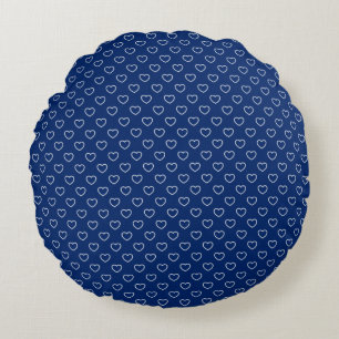 Elegant Royal Blue met White Hearts Pattern Rond Kussen