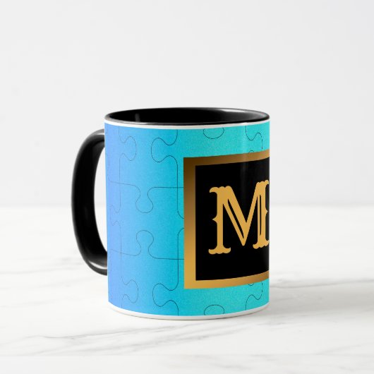 Elegant Royal Blue Metal Monogrammed Mok (Voorkant links)