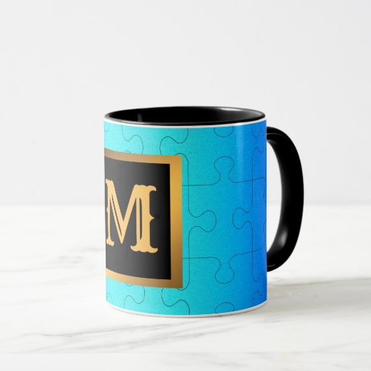 Elegant Royal Blue Metal Monogrammed Mok (Voorkant rechts)