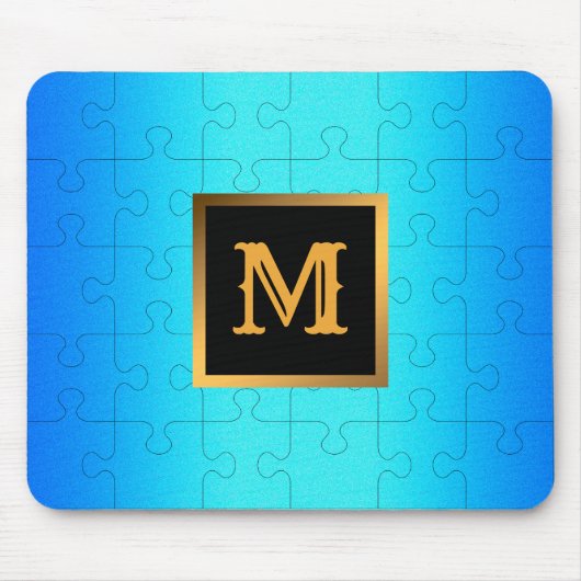 Elegant Royal Blue Metal Monogrammed Muismat (Voorkant)