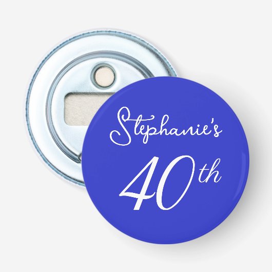 Elegant Royal Blue Monogram 40e verjaardagsfeestje Button Flesopener (Voorkant)